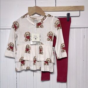 KATE QUINN NWT Heart Puppy Dog Valentine Layered Blouse Legging Set
